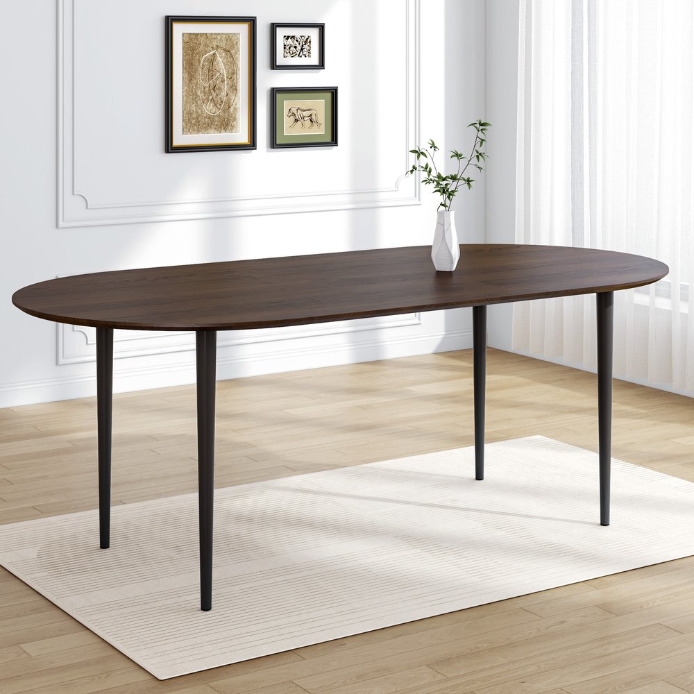 67" Walnut and Black Solid Wood Oval Dining Table HomeRoots