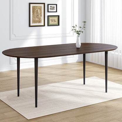 67" Walnut and Black Solid Wood Oval Dining Table HomeRoots