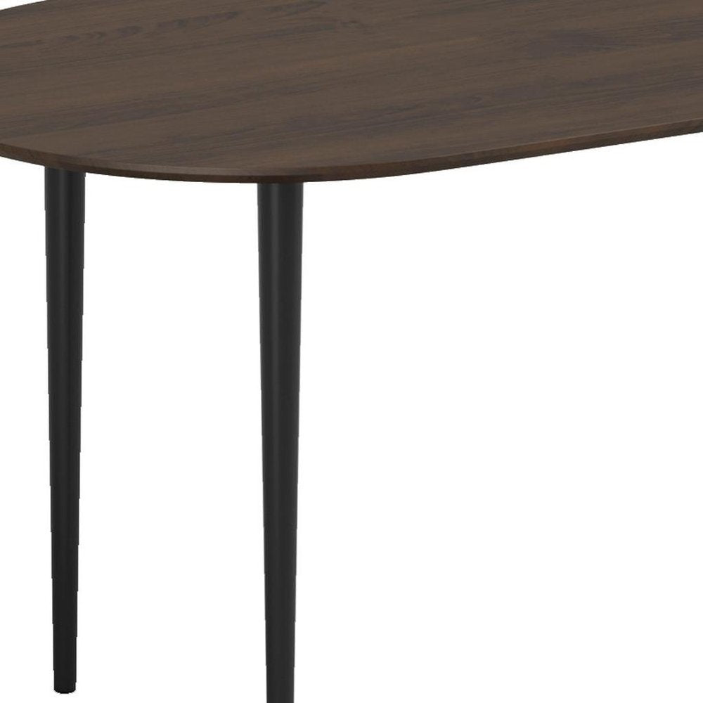 67" Walnut and Black Solid Wood Oval Dining Table HomeRoots