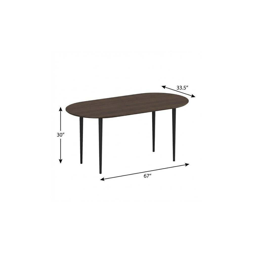 67" Walnut and Black Solid Wood Oval Dining Table HomeRoots