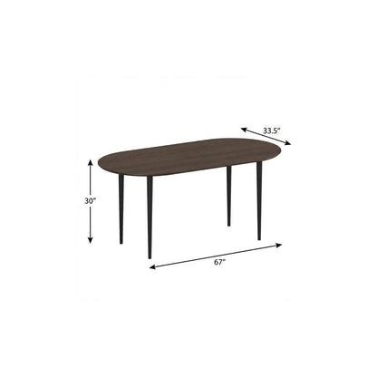 67" Walnut and Black Solid Wood Oval Dining Table HomeRoots