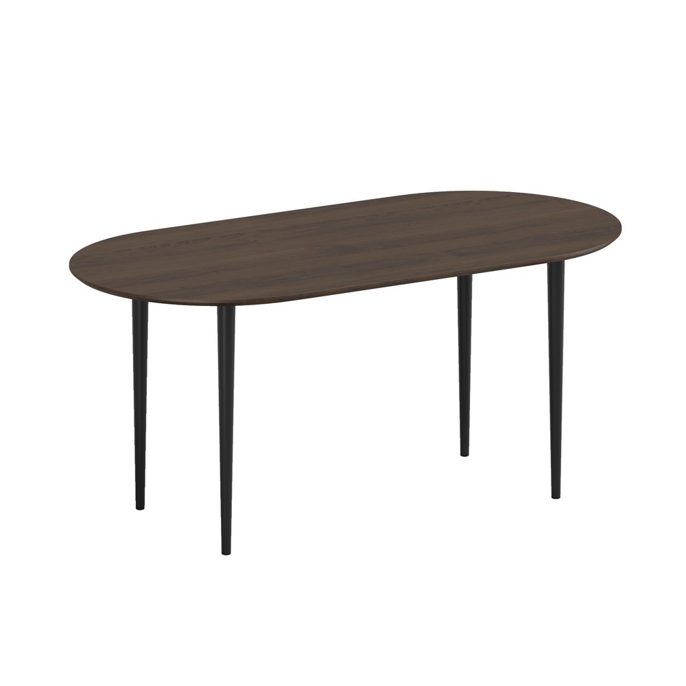67" Walnut and Black Solid Wood Oval Dining Table HomeRoots