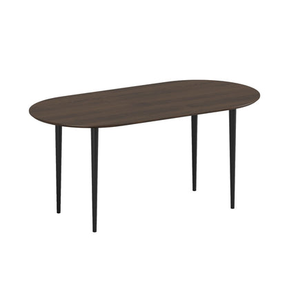 67" Walnut and Black Solid Wood Oval Dining Table HomeRoots