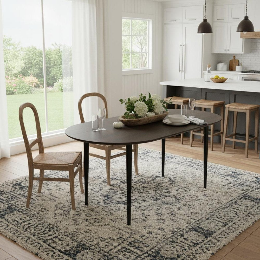 67" Walnut and Black Solid Wood Oval Dining Table HomeRoots