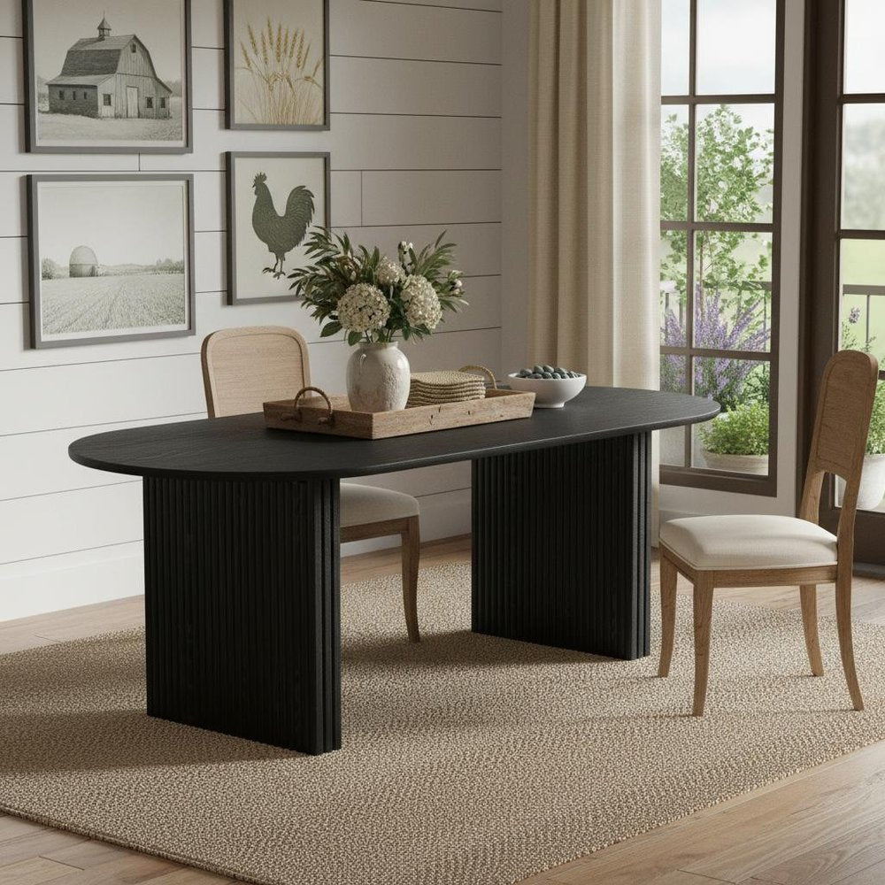 79" Black Solid Wood Double Pedestal Base Oval Dining Table HomeRoots