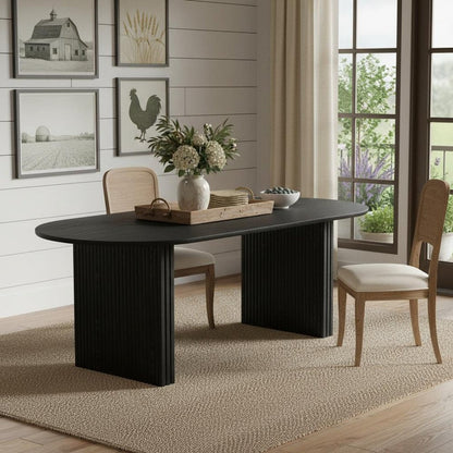 79" Black Solid Wood Double Pedestal Base Oval Dining Table HomeRoots