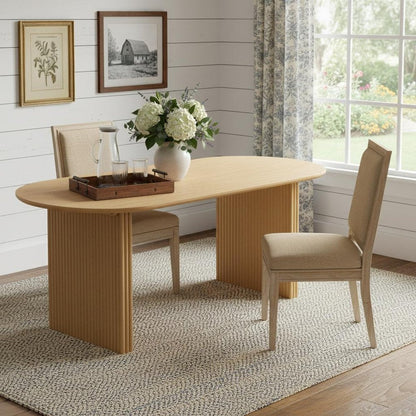 79" Natural Solid Wood Double Pedestal Base Oval Dining Table HomeRoots