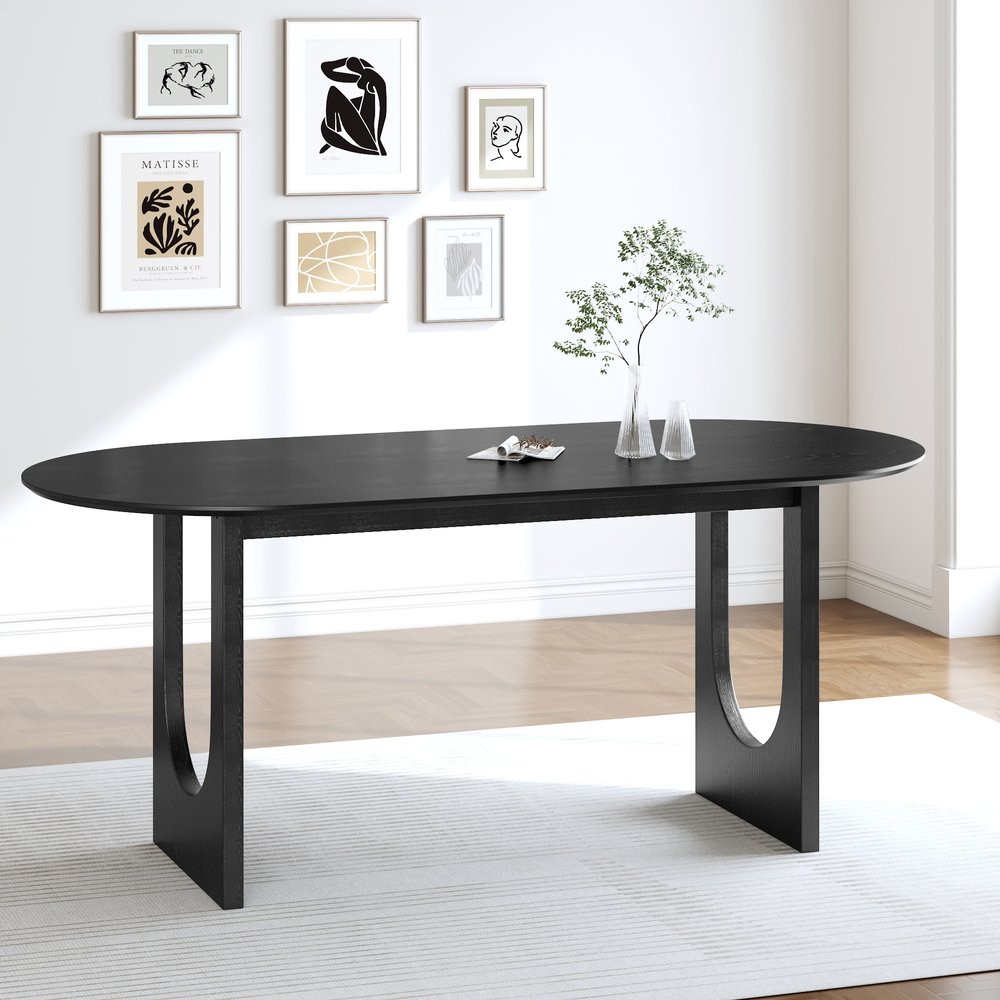 79" Black Solid Wood Geo Double Pedestal Base Oval Dining Table HomeRoots