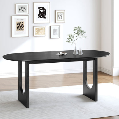 79" Black Solid Wood Geo Double Pedestal Base Oval Dining Table HomeRoots