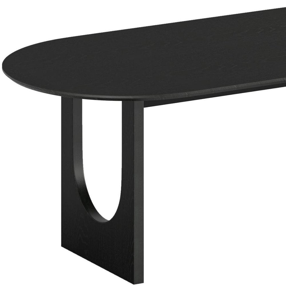79" Black Solid Wood Geo Double Pedestal Base Oval Dining Table HomeRoots