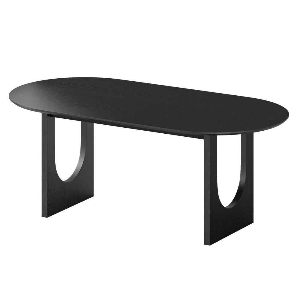79" Black Solid Wood Geo Double Pedestal Base Oval Dining Table HomeRoots
