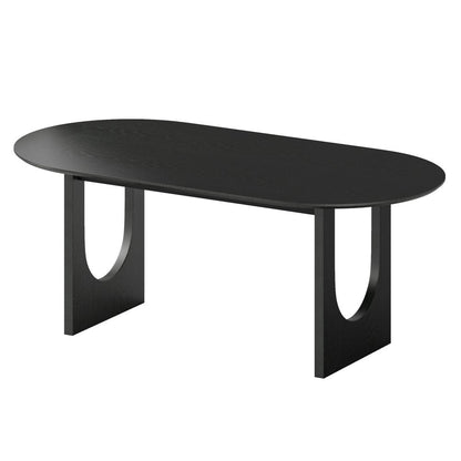 79" Black Solid Wood Geo Double Pedestal Base Oval Dining Table HomeRoots