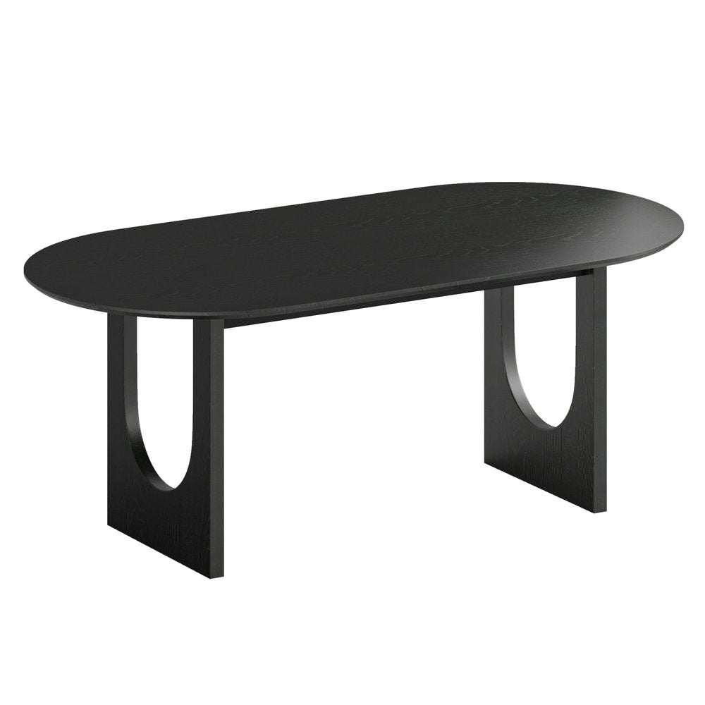 79" Black Solid Wood Geo Double Pedestal Base Oval Dining Table HomeRoots