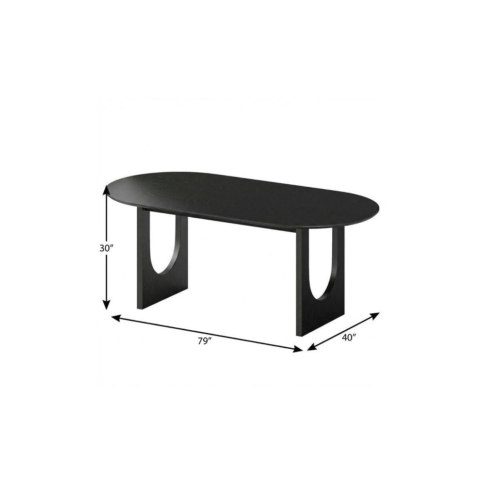 79" Black Solid Wood Geo Double Pedestal Base Oval Dining Table HomeRoots