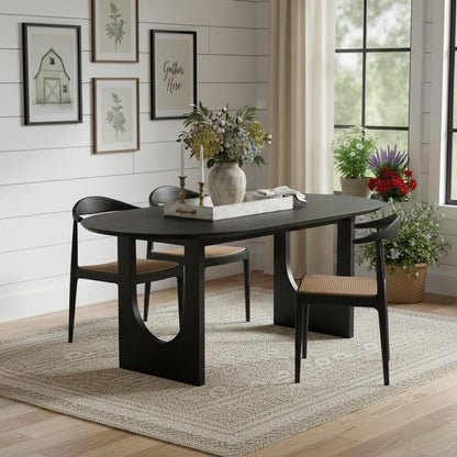 79" Black Solid Wood Geo Double Pedestal Base Oval Dining Table HomeRoots