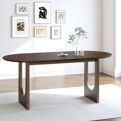 79" Walnut Solid Wood Geo Double Pedestal Base Oval Dining Table HomeRoots