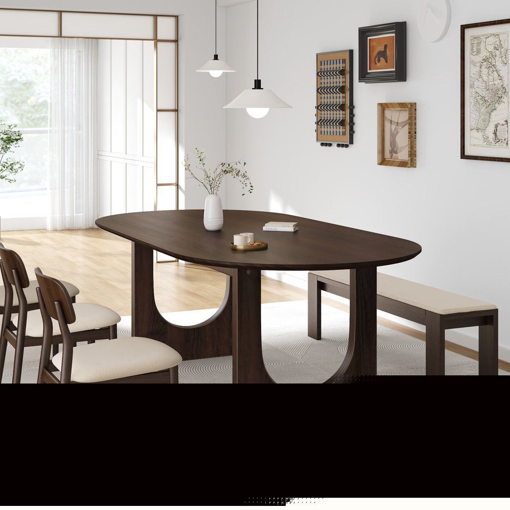 79" Walnut Solid Wood Geo Double Pedestal Base Oval Dining Table HomeRoots