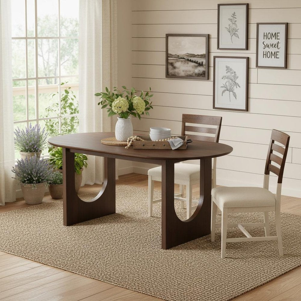 79" Walnut Solid Wood Geo Double Pedestal Base Oval Dining Table HomeRoots