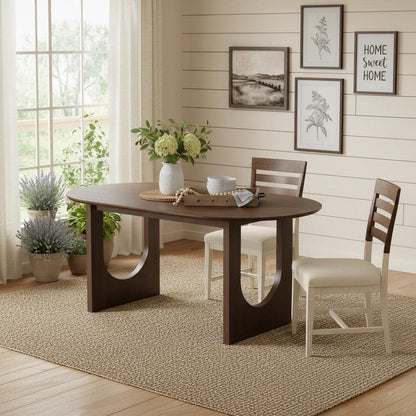 79" Walnut Solid Wood Geo Double Pedestal Base Oval Dining Table HomeRoots