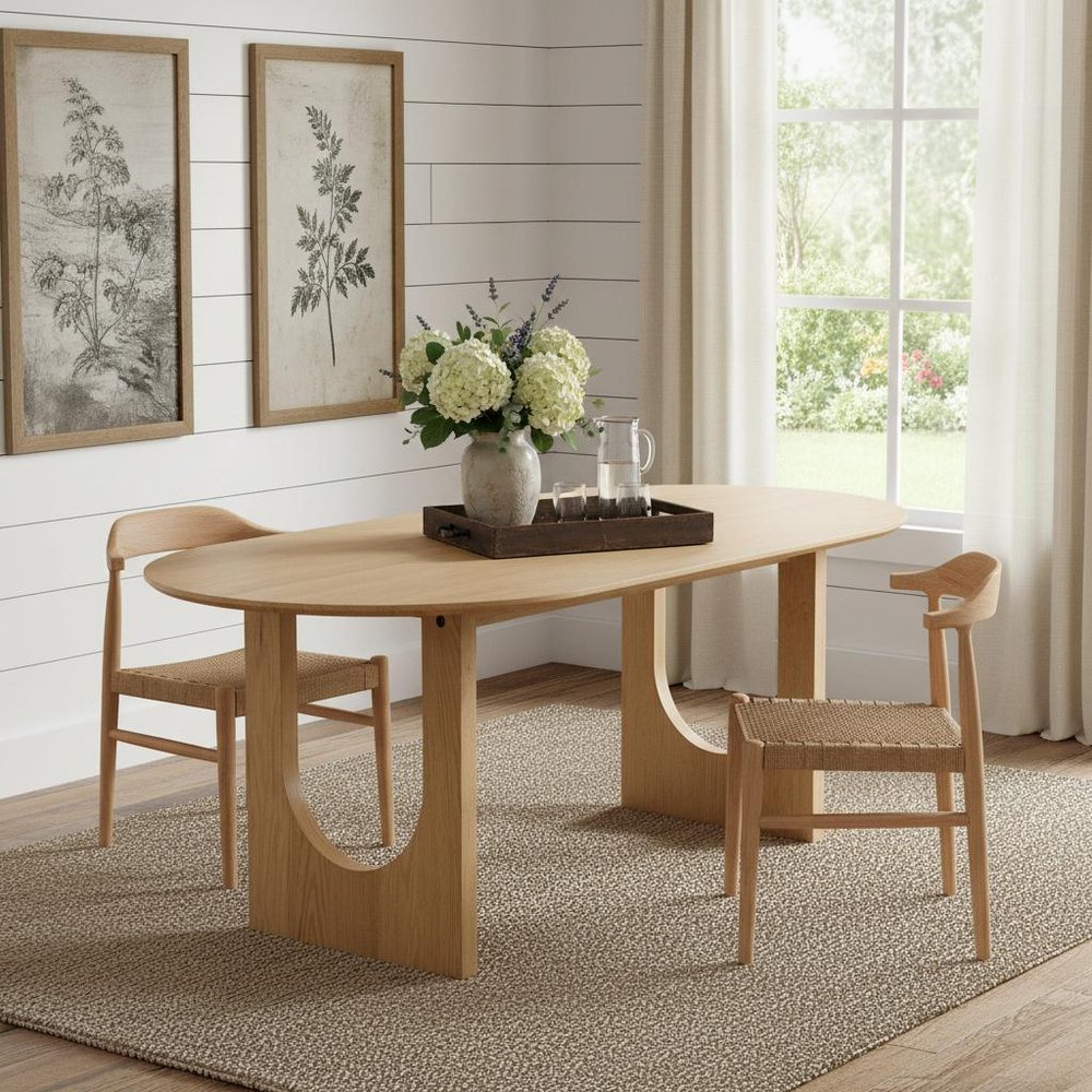 79" Natural Solid Wood Double Pedestal Base Oval Dining Table HomeRoots