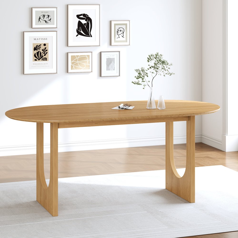 79" Natural Solid Wood Double Pedestal Base Oval Dining Table HomeRoots