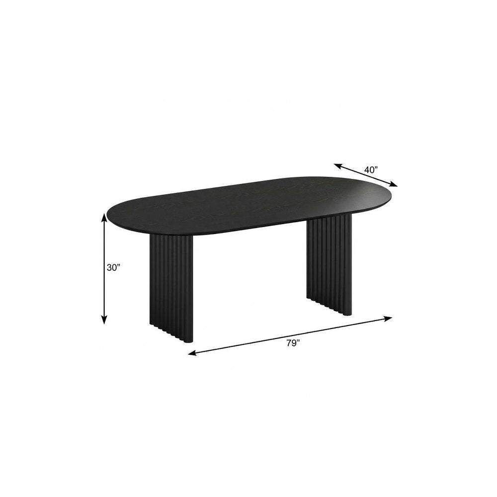 79" Black Solid Wood Double Pedestal Base Oval Dining Table HomeRoots