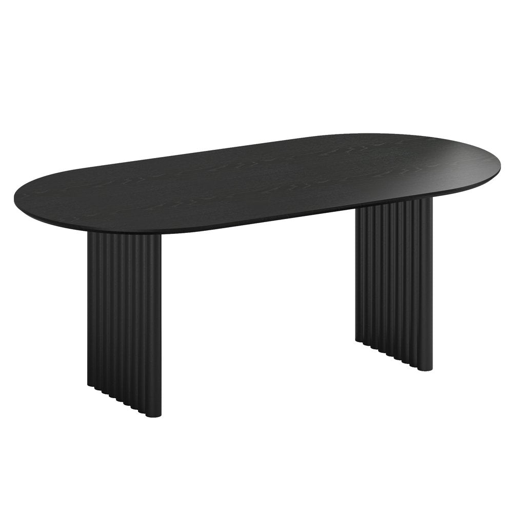 79" Black Solid Wood Double Pedestal Base Oval Dining Table HomeRoots