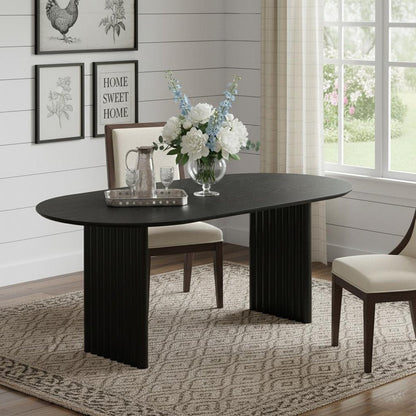 79" Black Solid Wood Double Pedestal Base Oval Dining Table HomeRoots