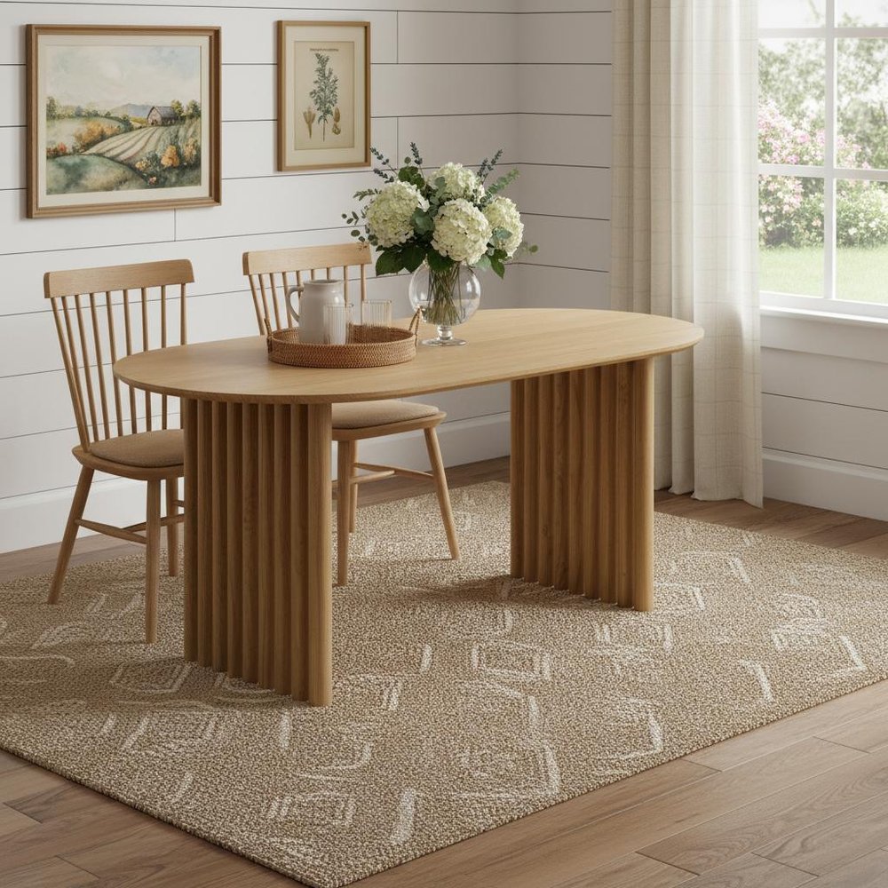 79" Natural Solid Wood Double Pedestal Base Oval Dining Table — view 1