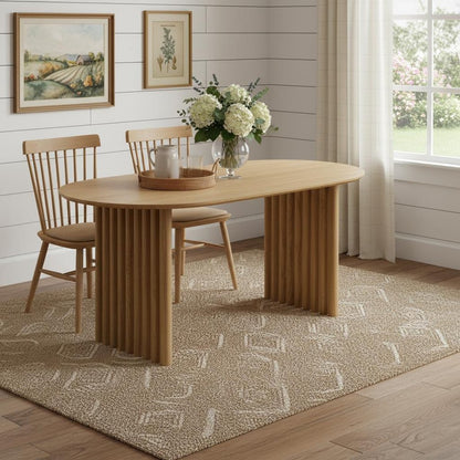 79" Natural Solid Wood Double Pedestal Base Oval Dining Table HomeRoots
