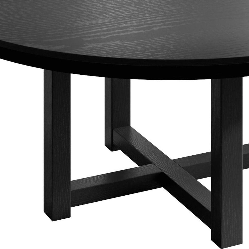 59" Black Solid Wood Cross Leg Base Round Top Dining Table HomeRoots