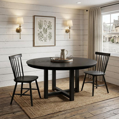 59" Black Solid Wood Cross Leg Base Round Top Dining Table HomeRoots