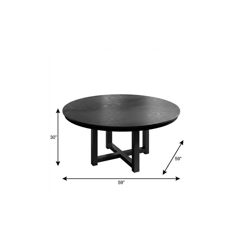 59" Black Solid Wood Cross Leg Base Round Top Dining Table HomeRoots