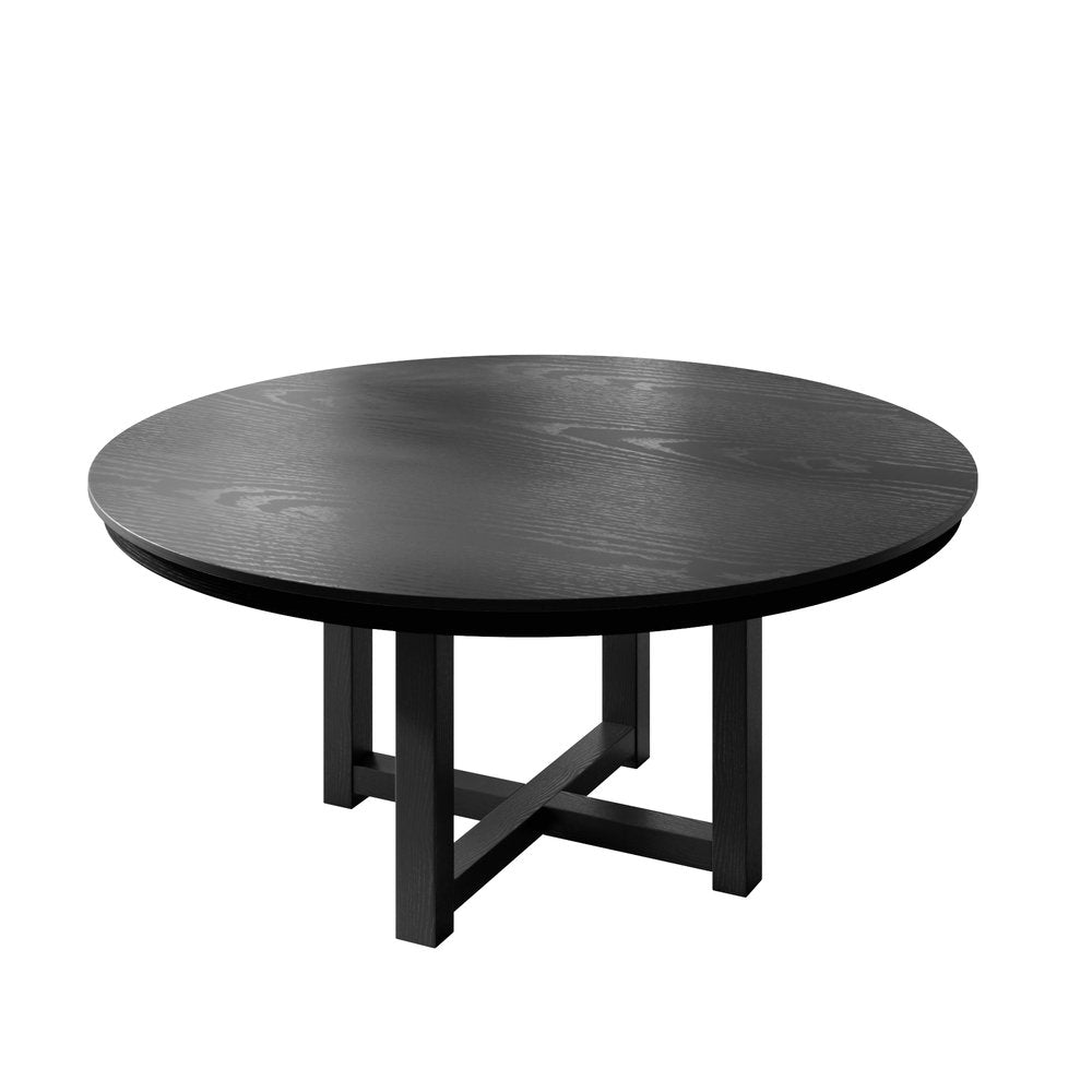 59" Black Solid Wood Cross Leg Base Round Top Dining Table — view 1