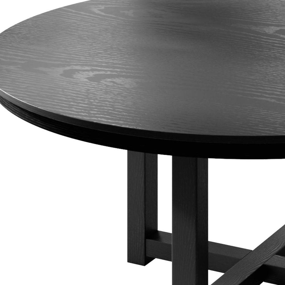 59" Black Solid Wood Cross Leg Base Round Top Dining Table HomeRoots
