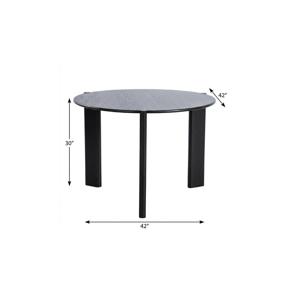 42" Black Solid Wood Three Leg Base Round Top Dining Table HomeRoots