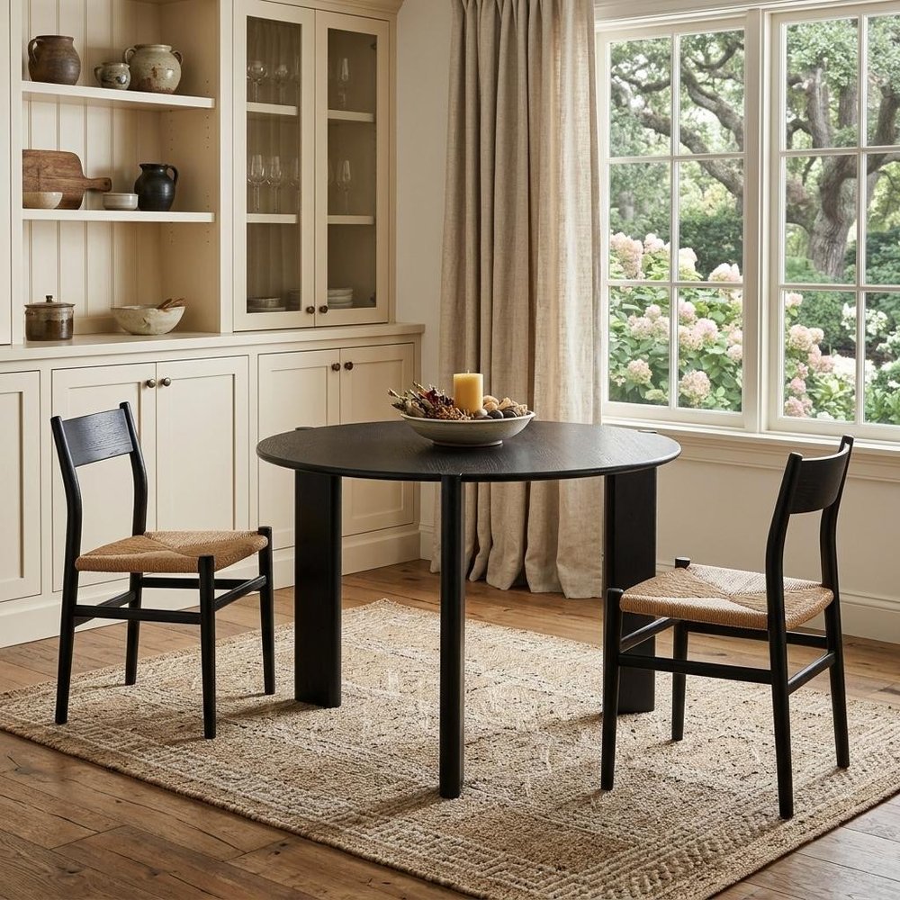 42" Black Solid Wood Three Leg Base Round Top Dining Table HomeRoots