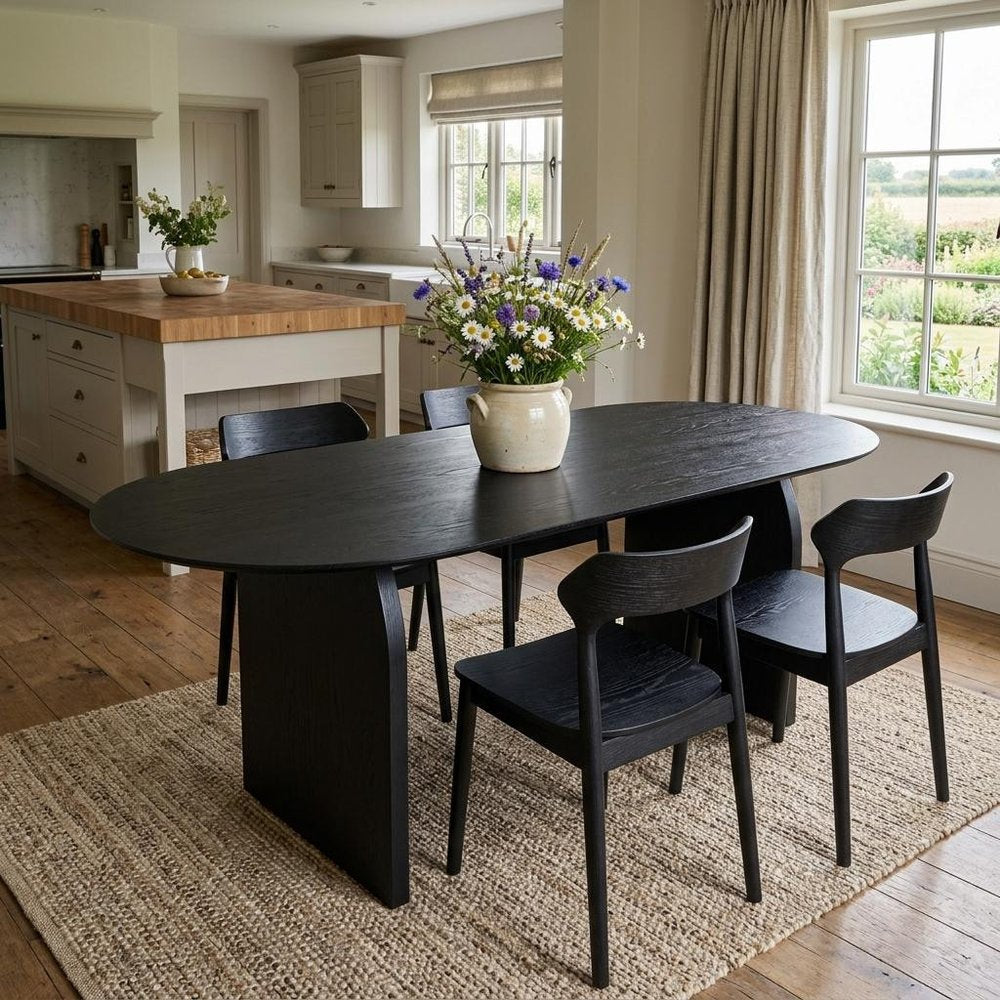 79" Black Solid Wood Double Pedestal Base Oval Dining Table HomeRoots