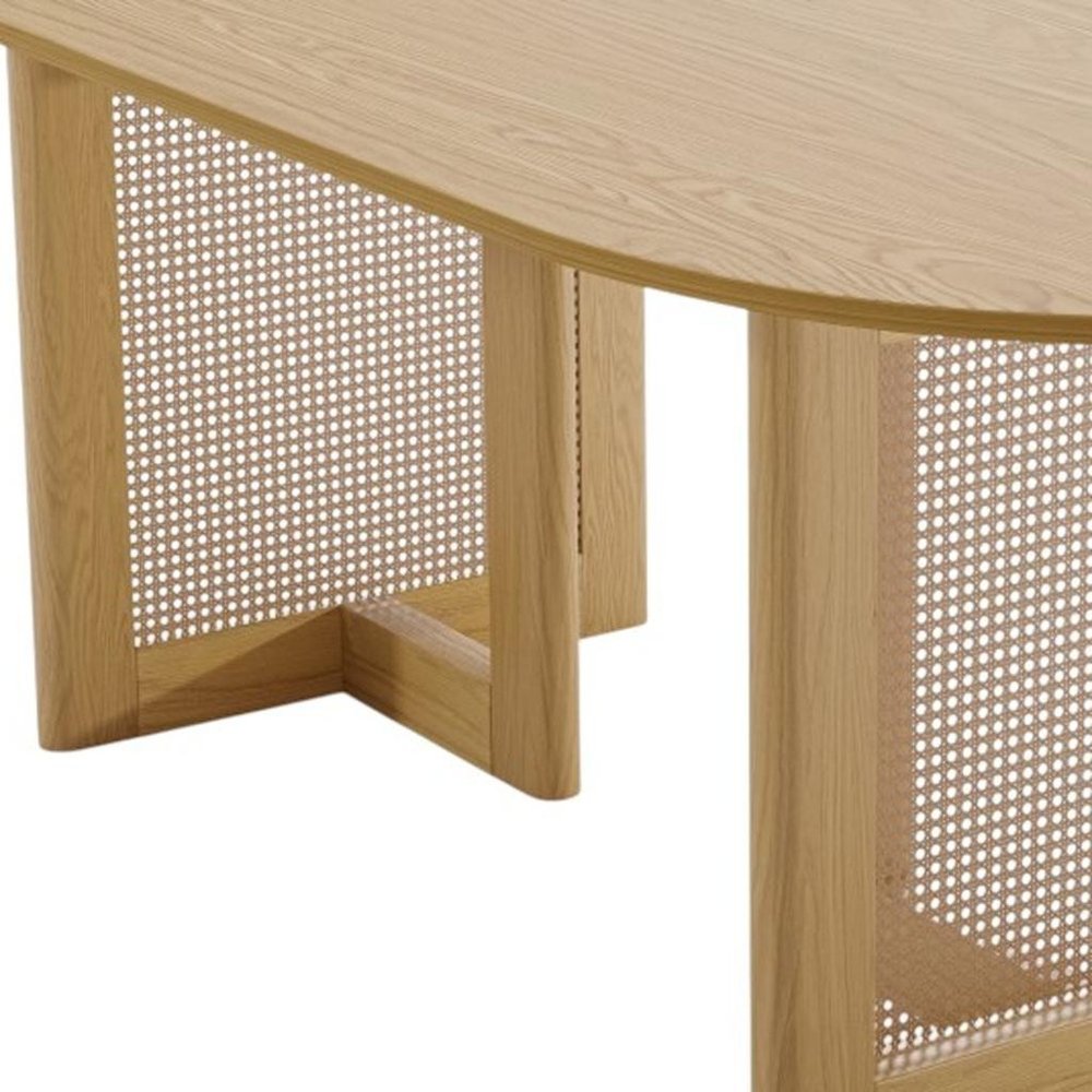 67" Natural Solid Wood And Rattan Double Pedestal Base Oval Dining Table — view 5