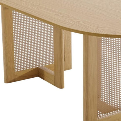 67" Natural Solid Wood And Rattan Double Pedestal Base Oval Dining Table HomeRoots