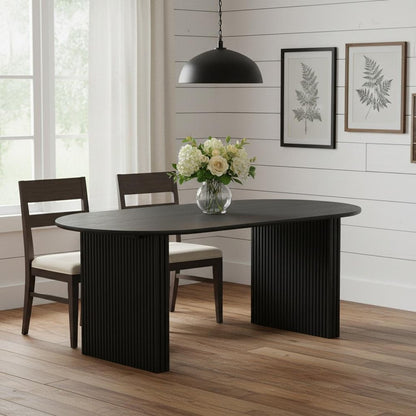67" Black Solid Wood Double Pedestal Base Oval Dining Table HomeRoots