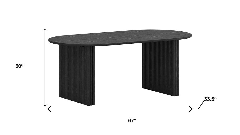 67" Black Solid Wood Double Pedestal Base Oval Dining Table HomeRoots