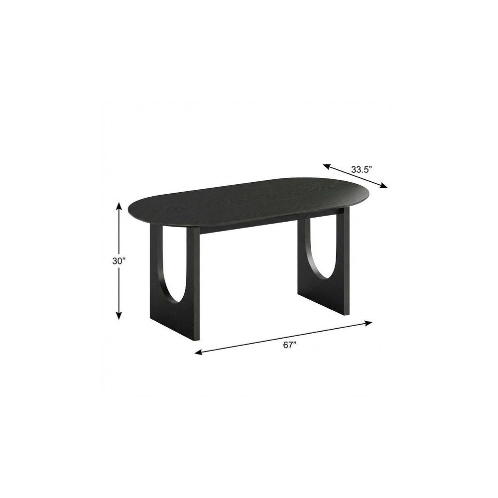 67" Black Solid Wood Double Pedestal Base Oval Dining Table HomeRoots