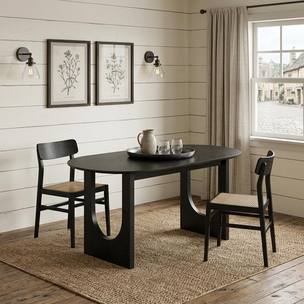 67" Black Solid Wood Double Pedestal Base Oval Dining Table HomeRoots