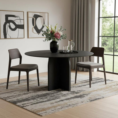 58" Black Solid Wood Pedestal Base Round Top Dining Table HomeRoots