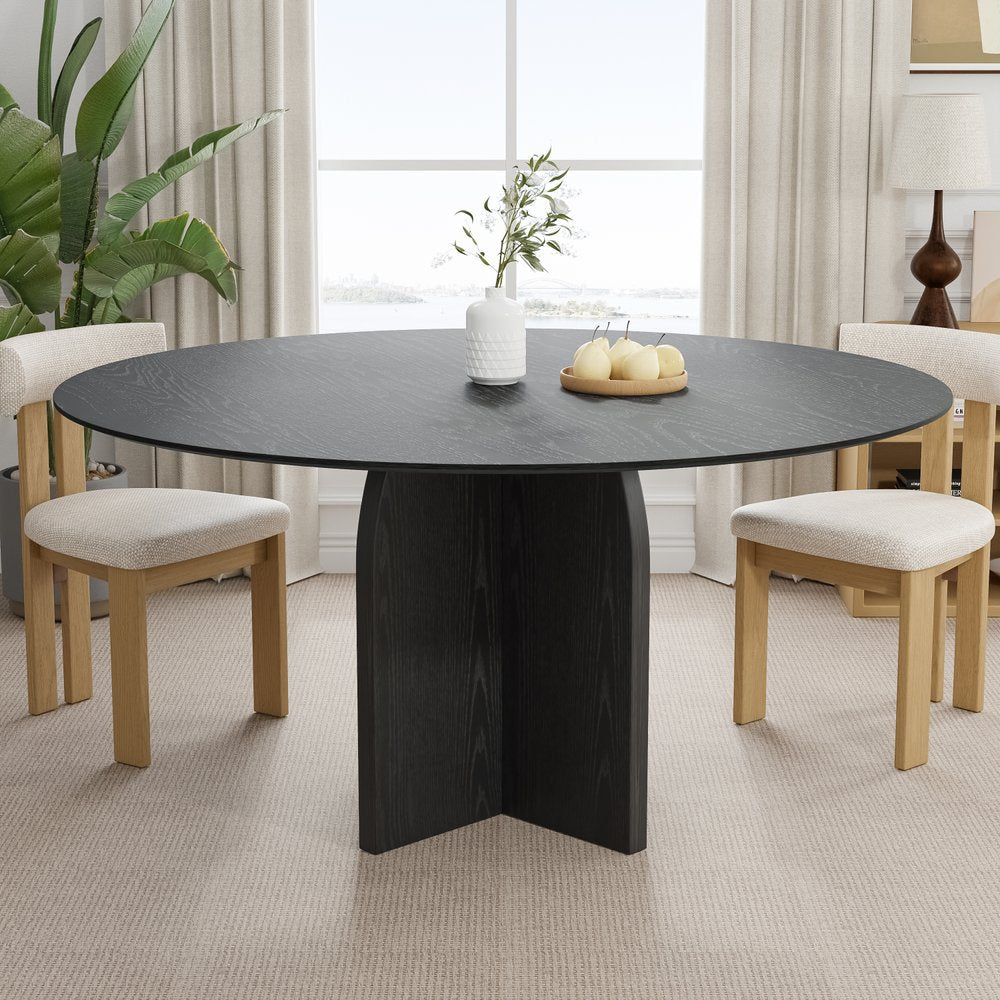 58" Black Solid Wood Pedestal Base Round Top Dining Table HomeRoots