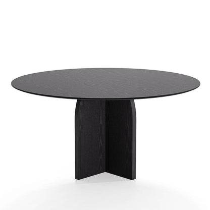 58" Black Solid Wood Pedestal Base Round Top Dining Table HomeRoots