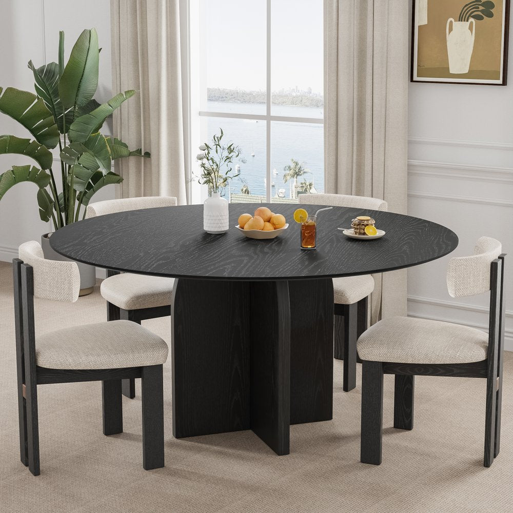 58" Black Solid Wood Pedestal Base Round Top Dining Table HomeRoots
