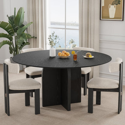 58" Black Solid Wood Pedestal Base Round Top Dining Table HomeRoots