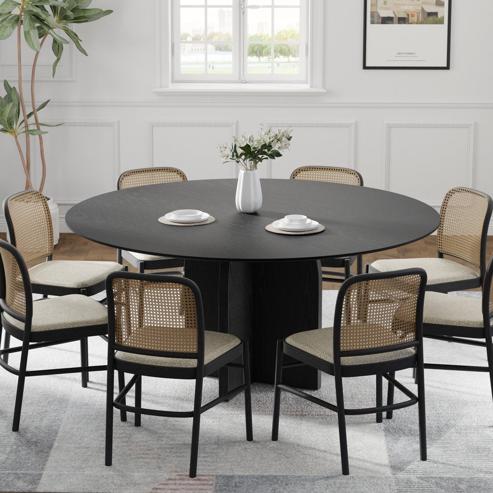 58" Black Solid Wood Pedestal Base Round Top Dining Table HomeRoots